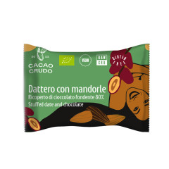 Cacao Crudo Dattero Medjoul con Mandorle ricoperto di Cioccolato Fondente 80%